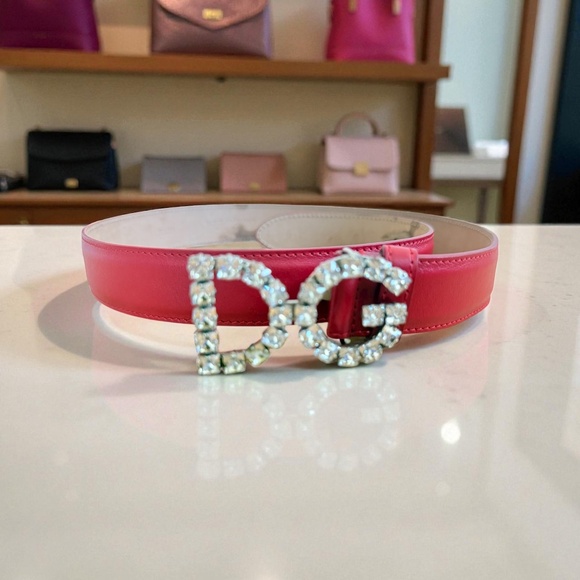 Dolce & Gabbana authentic red women’s belt rhinestone DG Small/med 75 cm 30 in main image 4